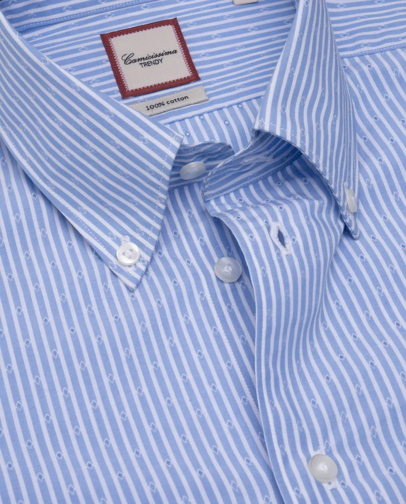 كاميتشسما Trendy Light Blue Extra Slim Shaped Dobby Shirt
