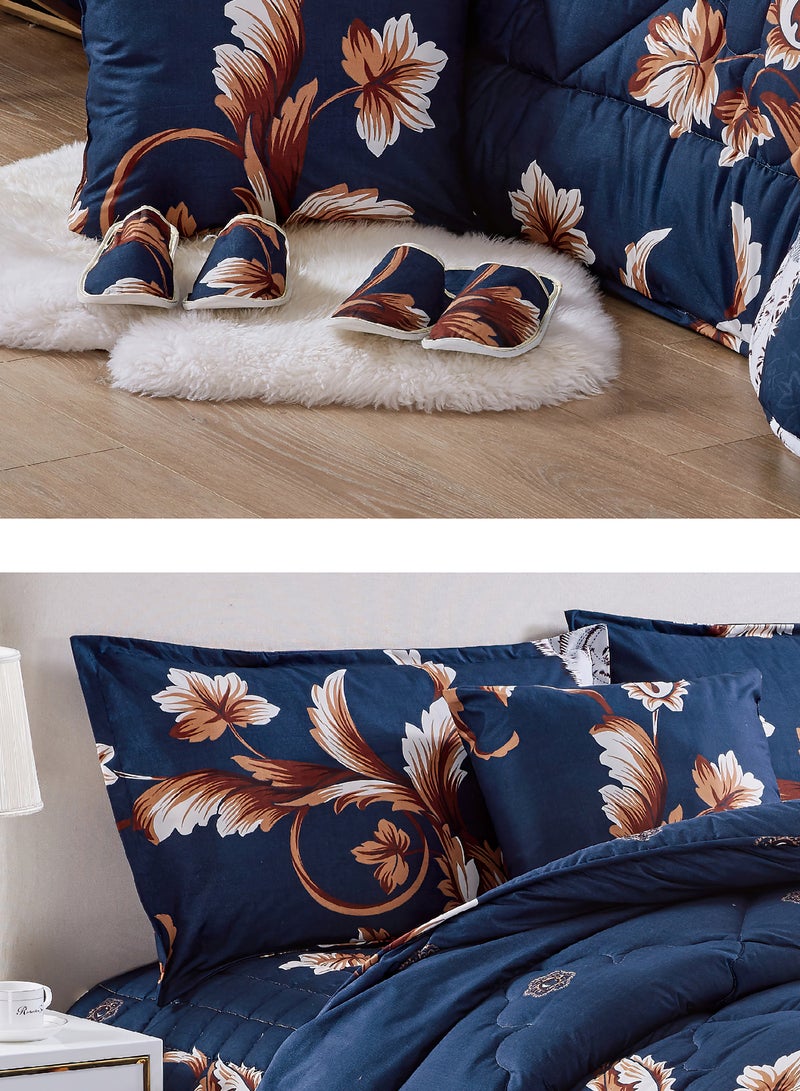 مون طقم لحاف مفرش سرير مزين بالزهور مقاس كينج مع لحاف مفرش سرير مبطّن وكيس مخدة وشبشب من بد ان ايه باج، مقاس 220×240 سم متعدد الالوان 10 قطع - Image 3