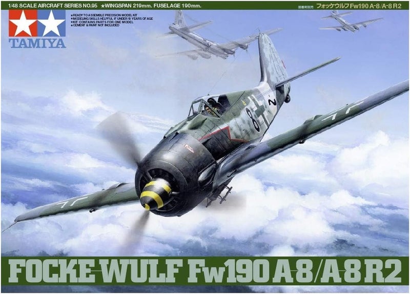 Tamiya 1:48 WWII German Focke Wulf Fw190 A-8/A-8R2 Model Kit - Image 2