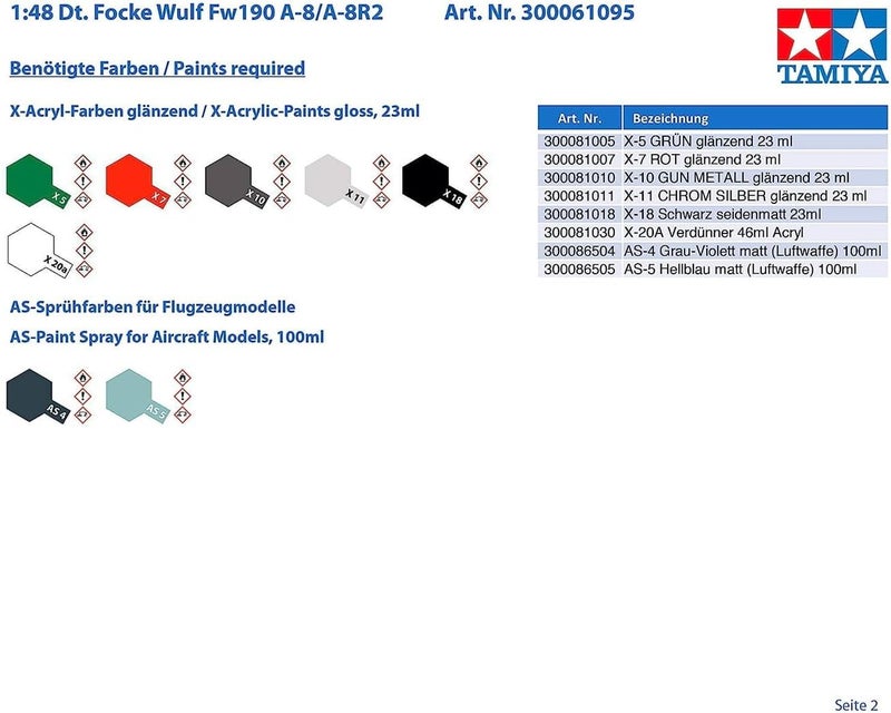 Tamiya 1:48 WWII German Focke Wulf Fw190 A-8/A-8R2 Model Kit - Image 4