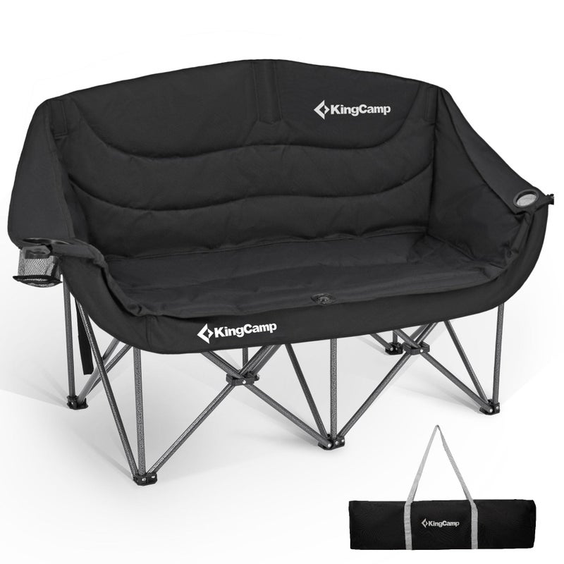 KingCamp Double Camping Chair, Oversized 880lbs Heavy Duty Loveseat for Adults Portable Folding XL 2 Person Couch Padded Comfortable Two Seat with Cup Holder for Outdoor Lawn Backyard, Black - Image 1
