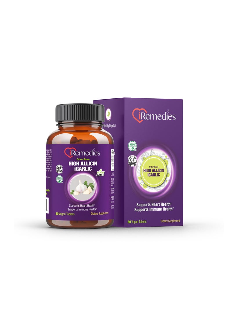 iRemedies iRemedies iGarlic High Allicin - High-Potency Garlic Supplement for Heart, Immunity, and Cholesterol Support - 60 Tablets  - Image 1