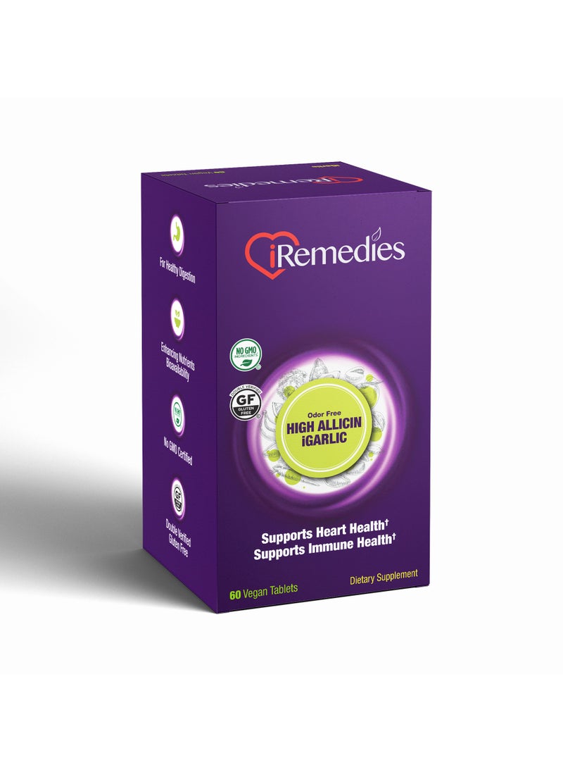 iRemedies iRemedies iGarlic High Allicin - High-Potency Garlic Supplement for Heart, Immunity, and Cholesterol Support - 60 Tablets  - Image 3