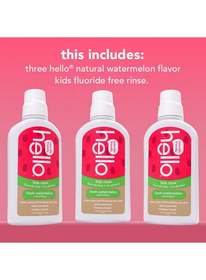 Hello Natural Watermelon Flavor Kids Fluoride Free Rinse, Alcohol Free, Vegan, SLS Free, Mouthwash for Kids Age 6 and Up, 16 Fl Oz (Pack of 3) - Image 3