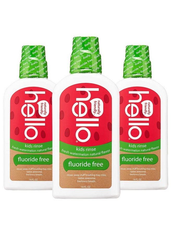 Hello Natural Watermelon Flavor Kids Fluoride Free Rinse, Alcohol Free, Vegan, SLS Free, Mouthwash for Kids Age 6 and Up, 16 Fl Oz (Pack of 3) - Image 1