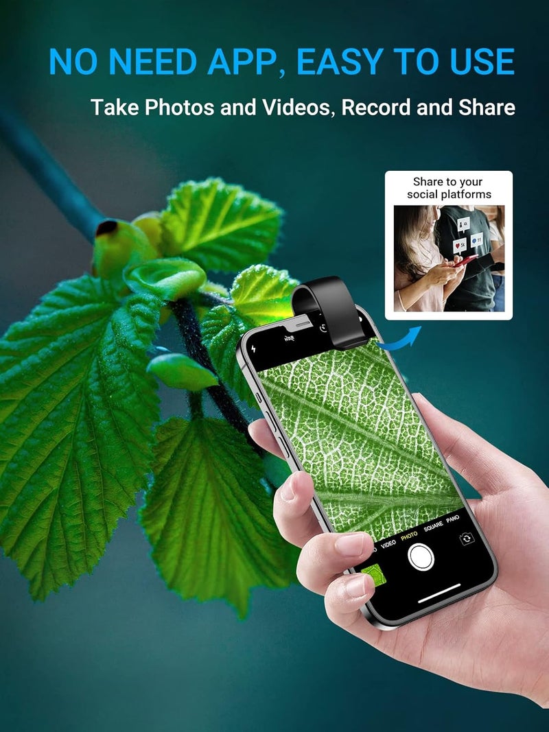Miao Lab 200X Phone Mini Pocket Microscope with LED Light/Universal Clip, Nano Zoom Portable Digital Microscope Camera Attachments for 99% Smartphone, Microworld for Kids Adults - Image 2