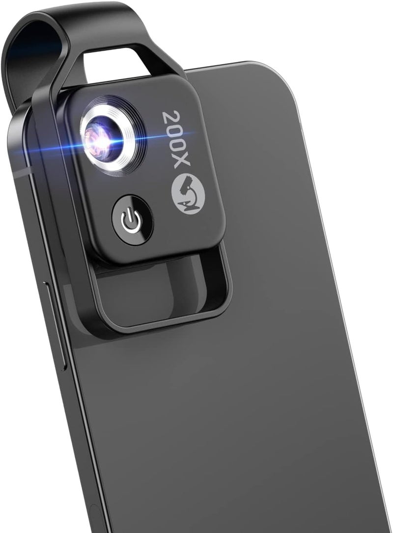 Miao Lab 200X Phone Mini Pocket Microscope with LED Light/Universal Clip, Nano Zoom Portable Digital Microscope Camera Attachments for 99% Smartphone, Microworld for Kids Adults - Image 1
