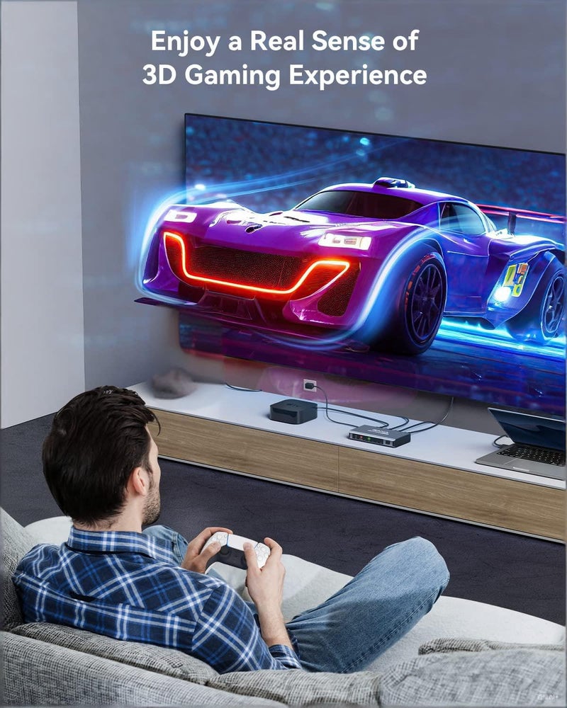 جانا محول HDMI 5 في 1 خرج 4K@60Hz، محول تقسيم HDMI من GANA مع جهاز تحكم عن بعد، صندوق تبديل HDMI من الألومنيوم يدعم تقنيات 3D، HDCP2.2، HDR، متوافق مع أجهزة Xbox، PS5/4/3، Fire Stick، Roku، وأجهزة تشغيل Blu-Ray، اللون أسود. - Image 3