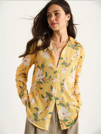 Bianco Lucci LUCCI Textured Flower Print Button-Up Shirt