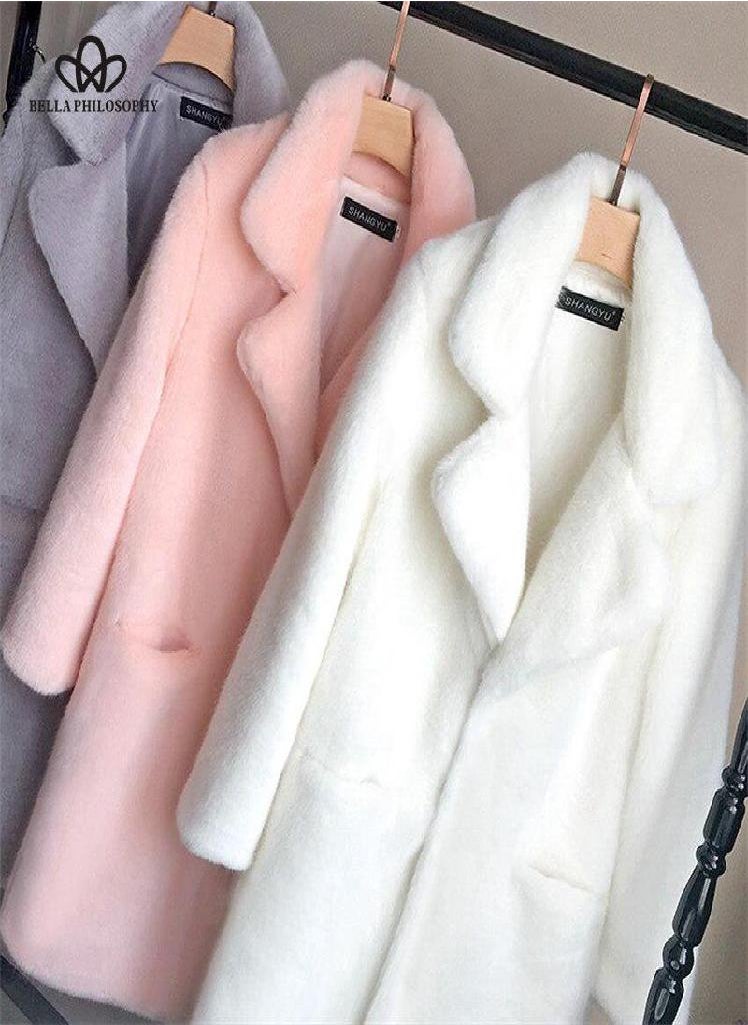 Eckek - Women Mink Faux Fur Coat Solid Female Turn Down Collar Winter Warm Fake Fur Lady Coat Casual Jacket - Image 1