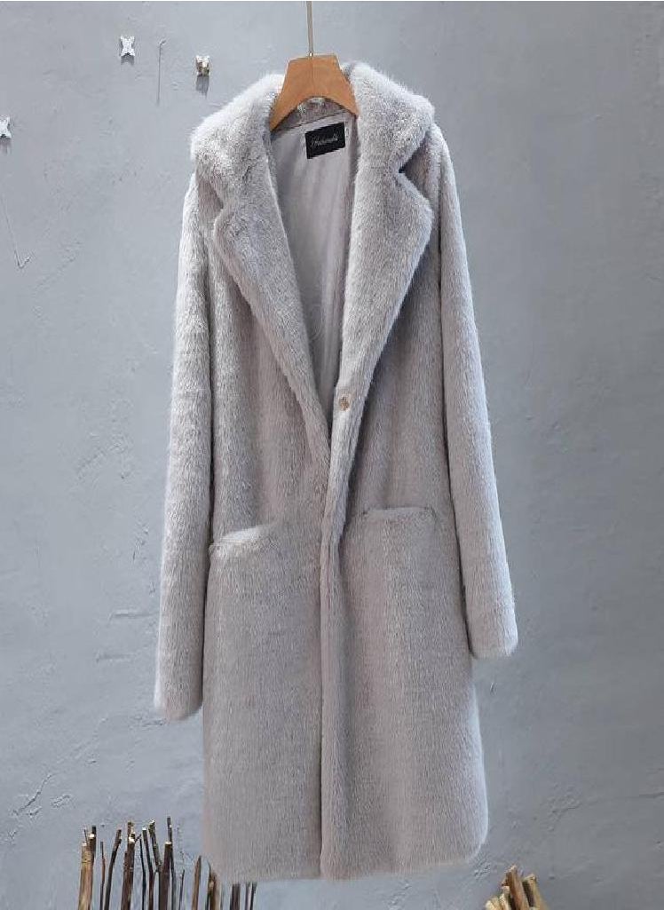 Eckek - Women Mink Faux Fur Coat Solid Female Turn Down Collar Winter Warm Fake Fur Lady Coat Casual Jacket - Image 1