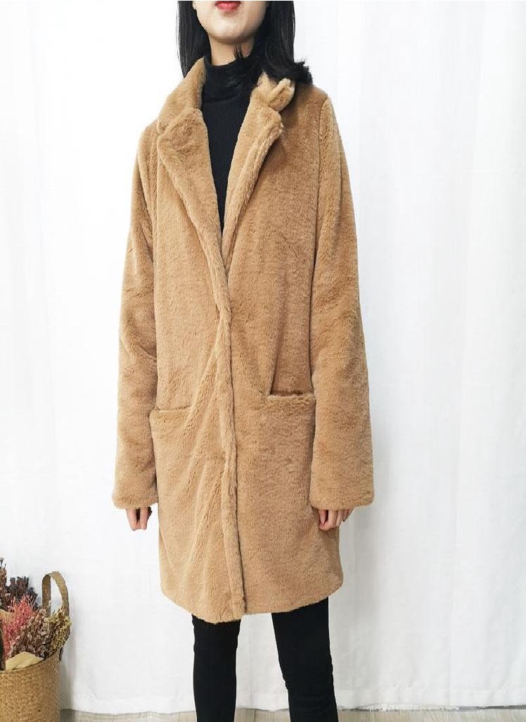 Eckek - Women Mink Faux Fur Coat Solid Female Turn Down Collar Winter Warm Fake Fur Lady Coat Casual Jacket - Image 1
