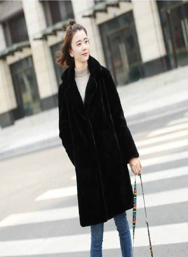 Eckek - Women Mink Faux Fur Coat Solid Female Turn Down Collar Winter Warm Fake Fur Lady Coat Casual Jacket - Image 1