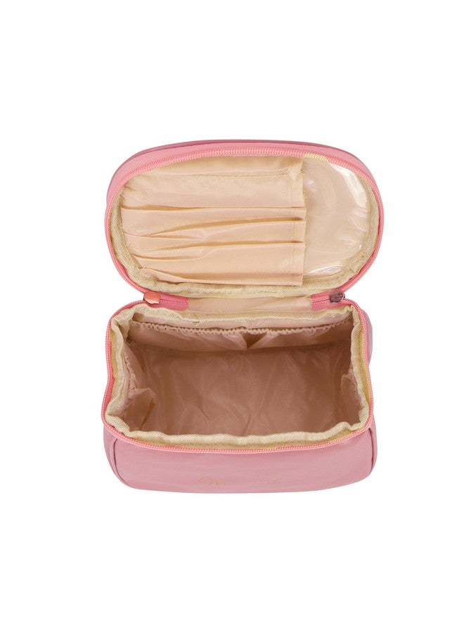 NFI essentials Cosmetic Travel Organizer Bag, Women's Makeup Pouch Toiletry Bag Portable Leather Wide Opening Cosmetics Bag With Handle For Girls, 12Cm, Pink - Image 5