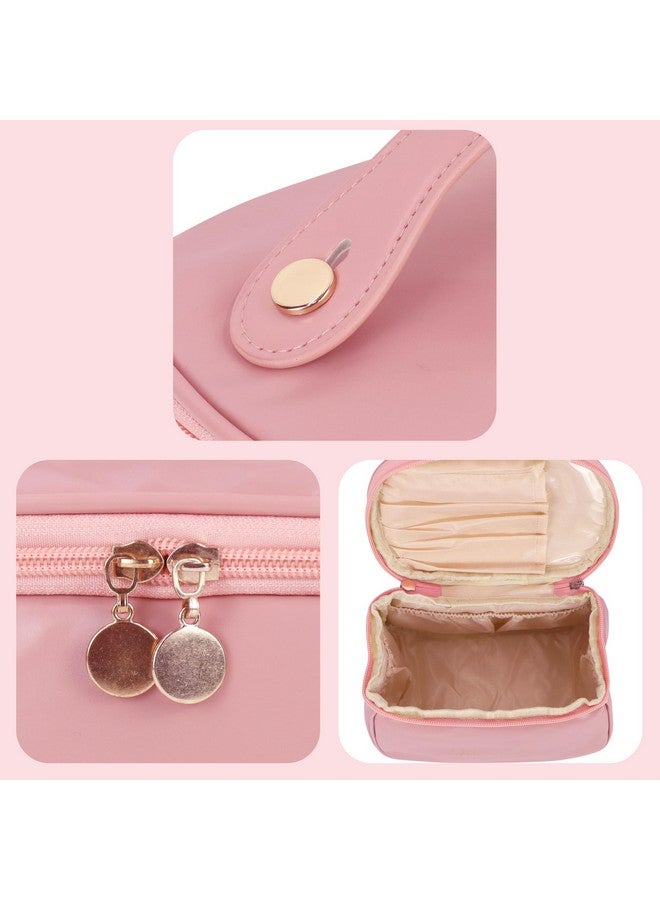 NFI essentials Cosmetic Travel Organizer Bag, Women's Makeup Pouch Toiletry Bag Portable Leather Wide Opening Cosmetics Bag With Handle For Girls, 12Cm, Pink - Image 2