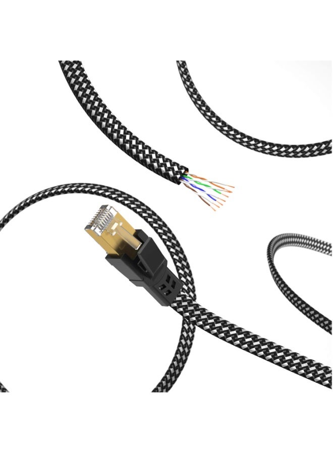 igeekwell Cat 8 Ethernet Cable 10M, Nylon Braided High Speed Heavy Duty Network LAN Patch Cord, 40Gbps 2000Mhz SFTP RJ45 Flat Gigabit Internet Cable Shielded in Wall,Indoor&Outdoor for Modem/Router/Gaming/PC,(10M,1PACK) - Image 4