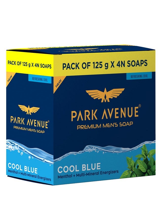 Park Avenue Premium Men’S Soaps For Bath - Cool Blue | 125G (Pack Of 4) | Menthol & Mineral Energizer | Grade 1 Soap | For All Skin Types  - Image 1