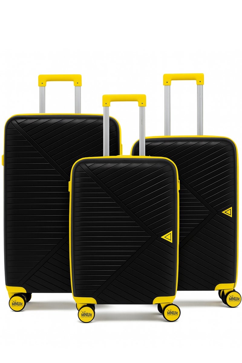 MNUK VIATOR PREMIE Set of 3 Luggage| Polypropylene (PP) Hardside Luggage Trolley|Double 360Â° 4 Wheeler & Anti-theft Zipper| Cabin-20 Inch, Medium- 24 Inch, Large-28 Inch|BLACK - Image 1
