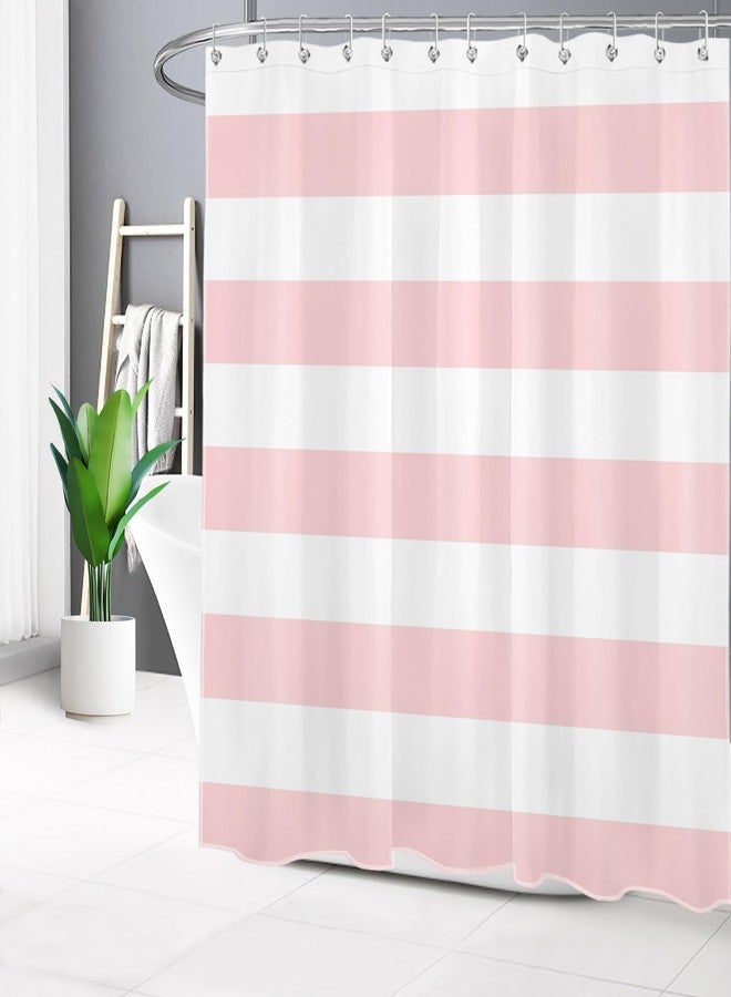 LB Pink Striped Shower Curtain Pink and White Bathroom Decor - Polyester Fabric 72x72 Inch with 12 Hooks, Modern Minimalist Stripe Bathroom Curtain Design for Bathtub/Shower - Image 2