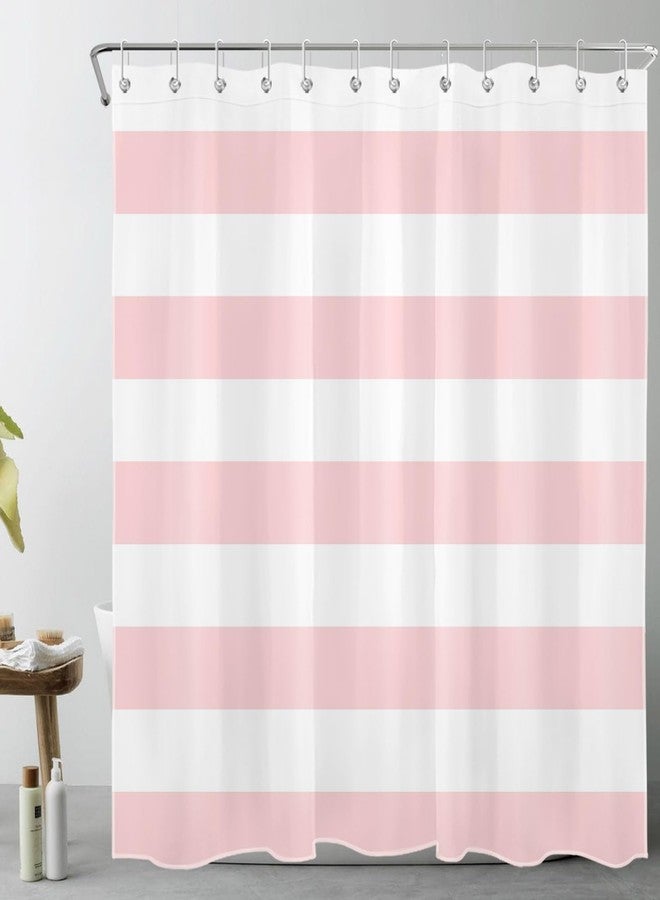 LB Pink Striped Shower Curtain Pink and White Bathroom Decor - Polyester Fabric 72x72 Inch with 12 Hooks, Modern Minimalist Stripe Bathroom Curtain Design for Bathtub/Shower - Image 1