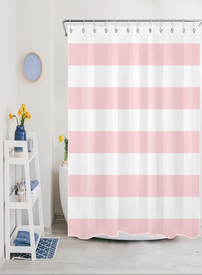 LB Pink Striped Shower Curtain Pink and White Bathroom Decor - Polyester Fabric 72x72 Inch with 12 Hooks, Modern Minimalist Stripe Bathroom Curtain Design for Bathtub/Shower - Image 3