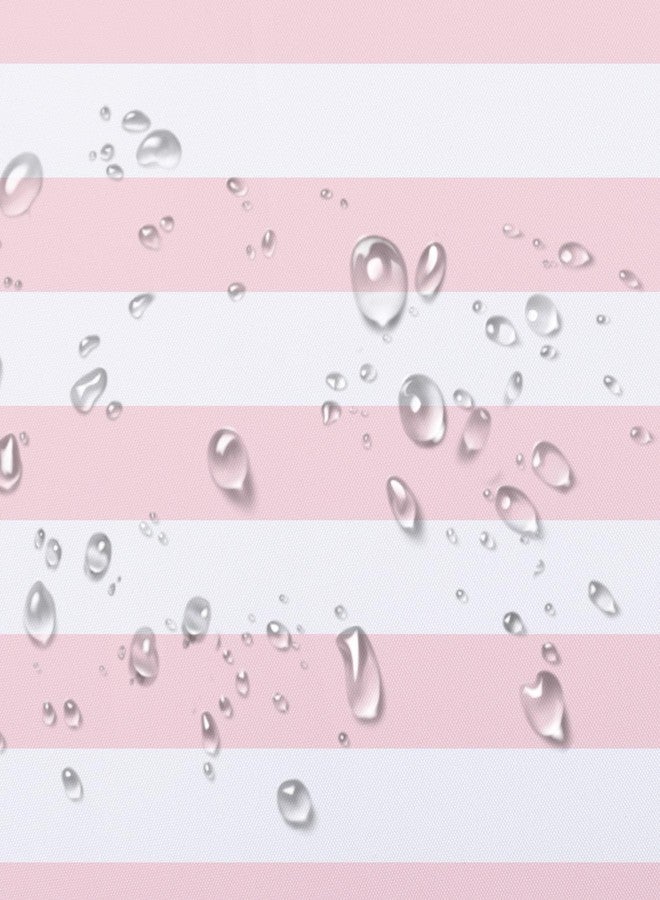LB Pink Striped Shower Curtain Pink and White Bathroom Decor - Polyester Fabric 72x72 Inch with 12 Hooks, Modern Minimalist Stripe Bathroom Curtain Design for Bathtub/Shower - Image 4