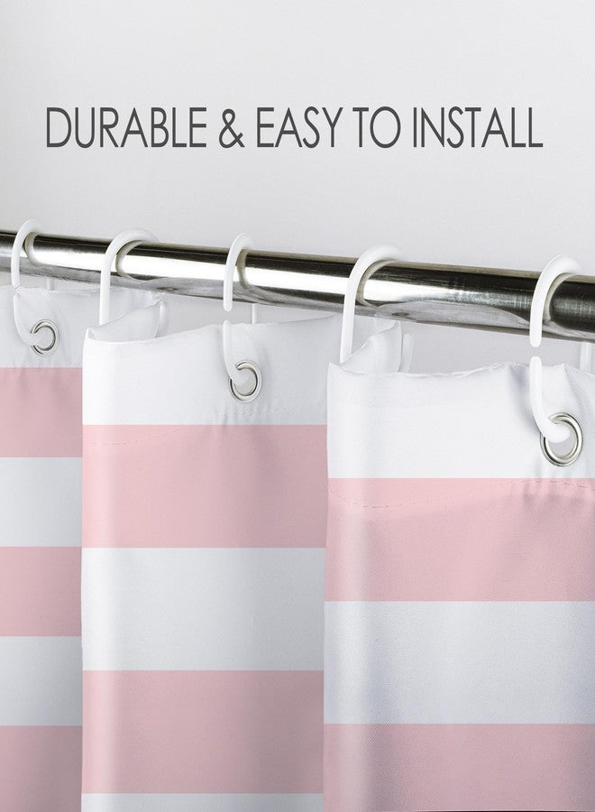 LB Pink Striped Shower Curtain Pink and White Bathroom Decor - Polyester Fabric 72x72 Inch with 12 Hooks, Modern Minimalist Stripe Bathroom Curtain Design for Bathtub/Shower - Image 5