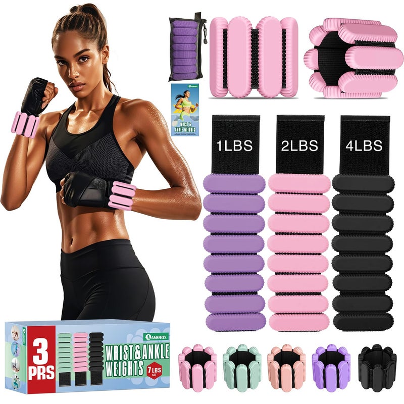 AMORIX Ankle Weights for Women Men,Wrist Weights Set for Walking Running,3 Pairs Silicone Workout Weights 0.5lb/1Lb/2lb Each Side for Gym Fitness,Jogging,Yoga,Strength Training,Physical Therapy - Image 1