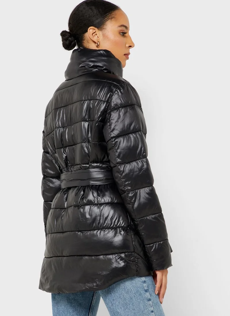 Reserved Tie Waist Quilted Jacket