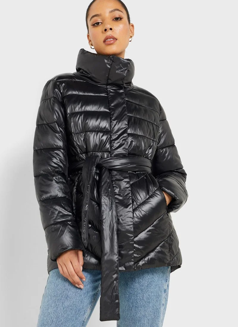 Reserved Tie Waist Quilted Jacket