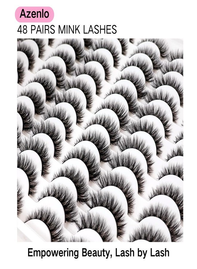 Azenlo False Eyelashes 48 Pairs Faux Mink Lashes 14mm Wispy Lashes 3D Fluffy Cat Eye Lashes Pack Bulk Wholesale Strip Lashes(style 48-045) - Image 3