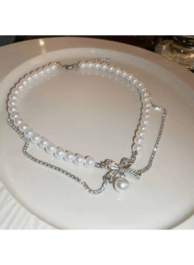 NIBEMINENT French Elegant Softness Bow Pearl Necklace