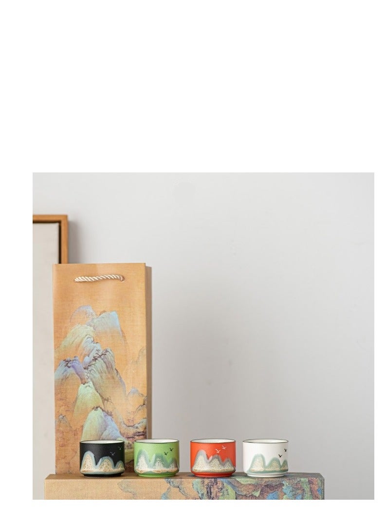 XiuWoo 4pcs Set Gift Box Porcelain Afternoon Tea Set Ceramic Coffee Cup with hand pattern  - Image 1