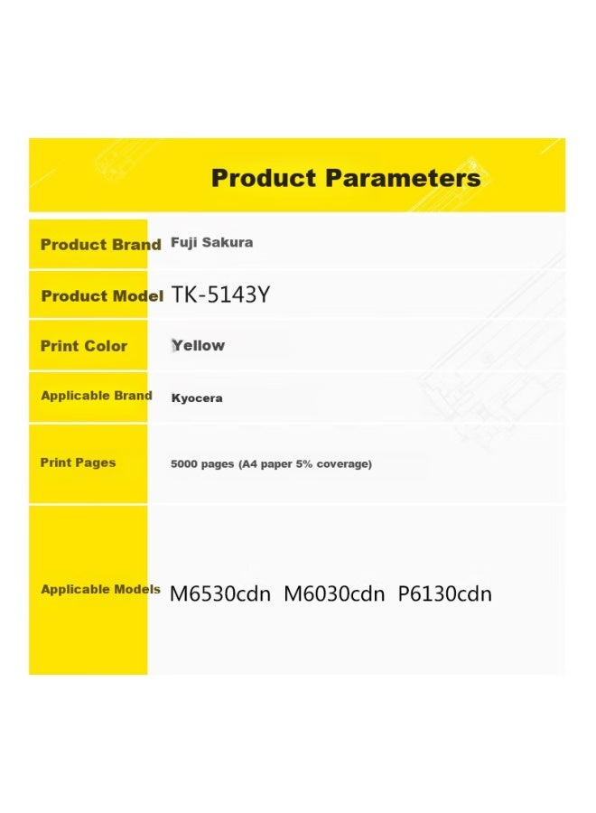 Fusica Tk-5143y Toner Cartridge (compatible With Kyocera M6530cdn M6030cdn P6130cdn), Yellow, Includes Waste Container - Image 2