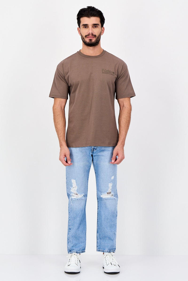 Fudo Men Crew Neck Short Sleeve Brand Logo T-Shirt, Brown - Image 4