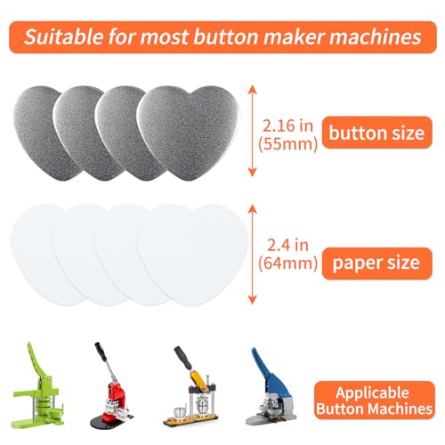 MK.Bear 100 Sets blank heart Button Parts，Pin Maker Supplies for Button Maker Machine Heart，Including Heart-shaped Metal button pin back cover, Metal Covers, Clear Film&Blank Paper - Image 4