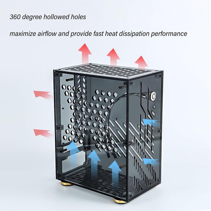 Tyenaza Mini ITX Case, 4.3L Clear Acrylic Panel 360 Degree Cooling Cushioning Foot Pads Mini PC Case for Flex 1U Power 2.5in SSD (Black) - Image 4