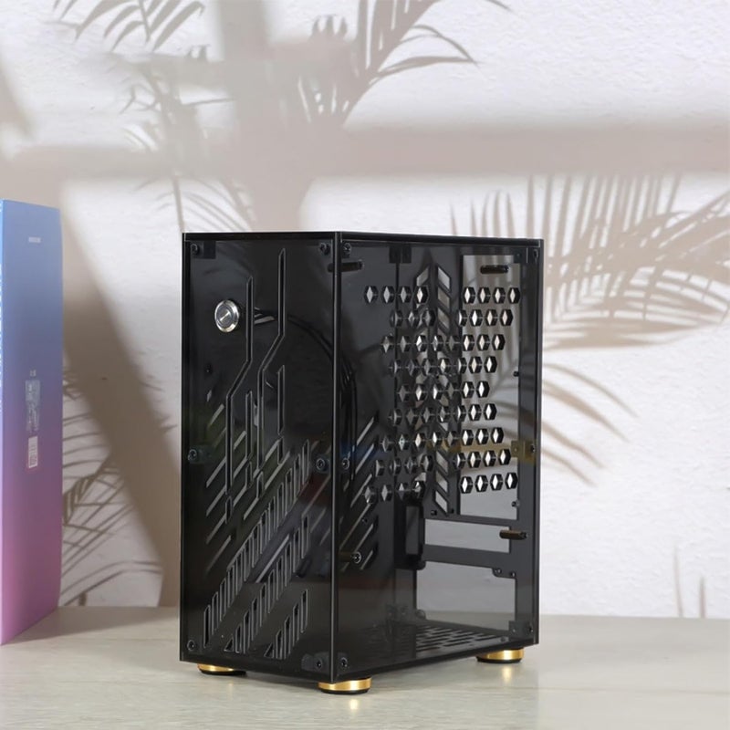 Tyenaza Mini ITX Case, 4.3L Clear Acrylic Panel 360 Degree Cooling Cushioning Foot Pads Mini PC Case for Flex 1U Power 2.5in SSD (Black) - Image 3