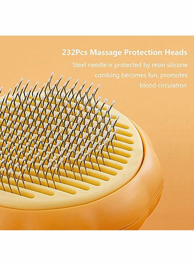 Y&D Pet Self Cleaning Slicker Brush, Cat Massage Comb with Button and Soft Bent Pain-Free Bristles for Shedding Grooming, Removes Loose Undercoat Gently Tool Dogs Cats Puppy Rabbit - Pumpkin Color  - Image 4