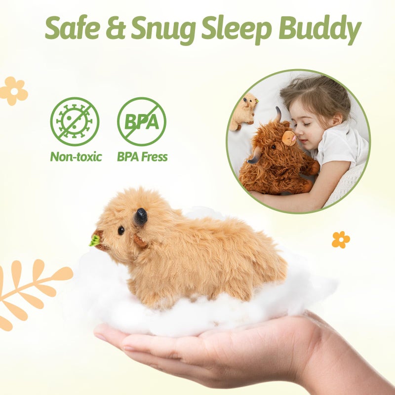 OUOZZZ Highland Cow Stuffed Animal â€“ 14.5" Large Realistic Fluffy Cow Plush Toy with 4 Baby Calves â€“ Travel-Friendly & Portable Gift for Baby Girls, Boys, Toddlers & Kids 3 Year Old - Image 5