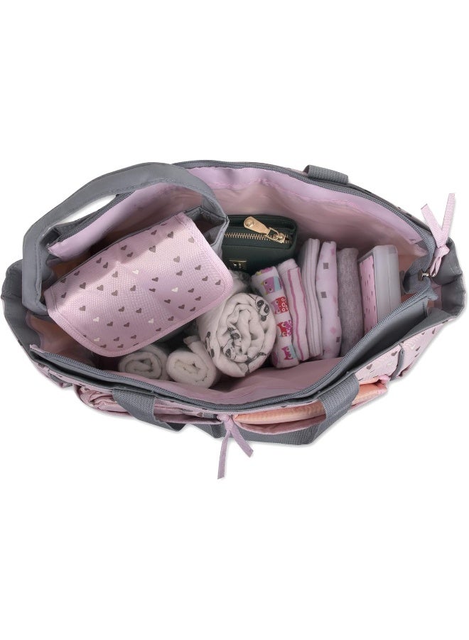 Baby Essentials Diaper Bag Tote 5 Piece Set (Pink/Grey) - Image 3