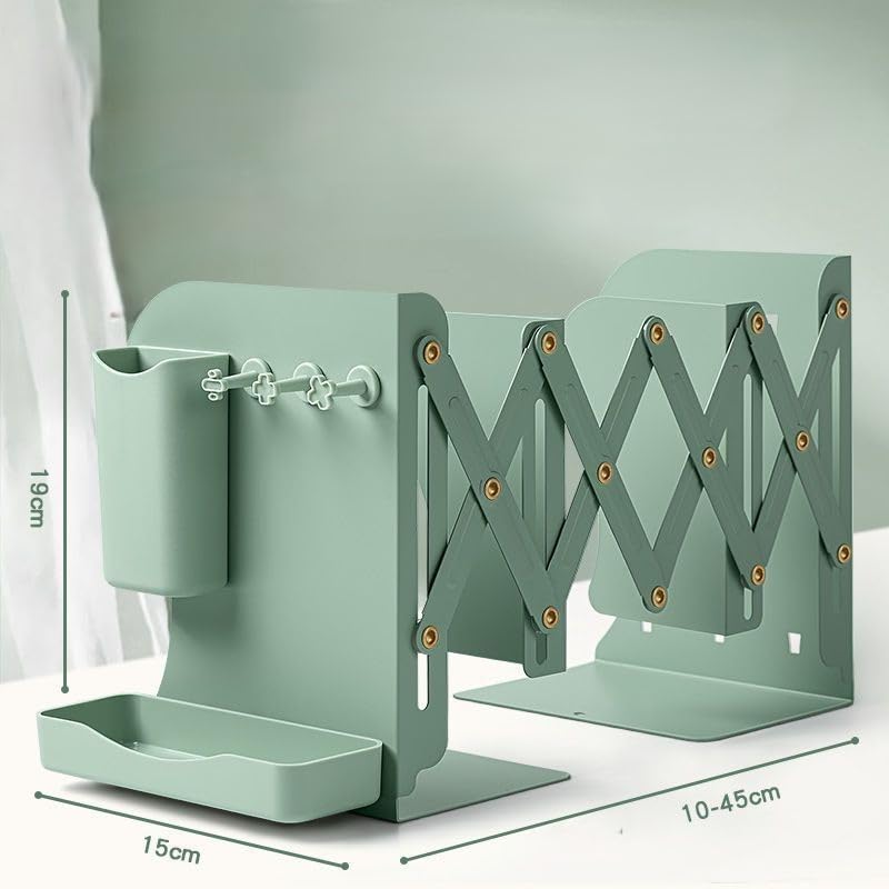 Clefairy Expandable Metal Bookend, Adjustable Bookend Book Holder for Shelves, Metal Book End Magazine Holder with Pen Holder - Image 3