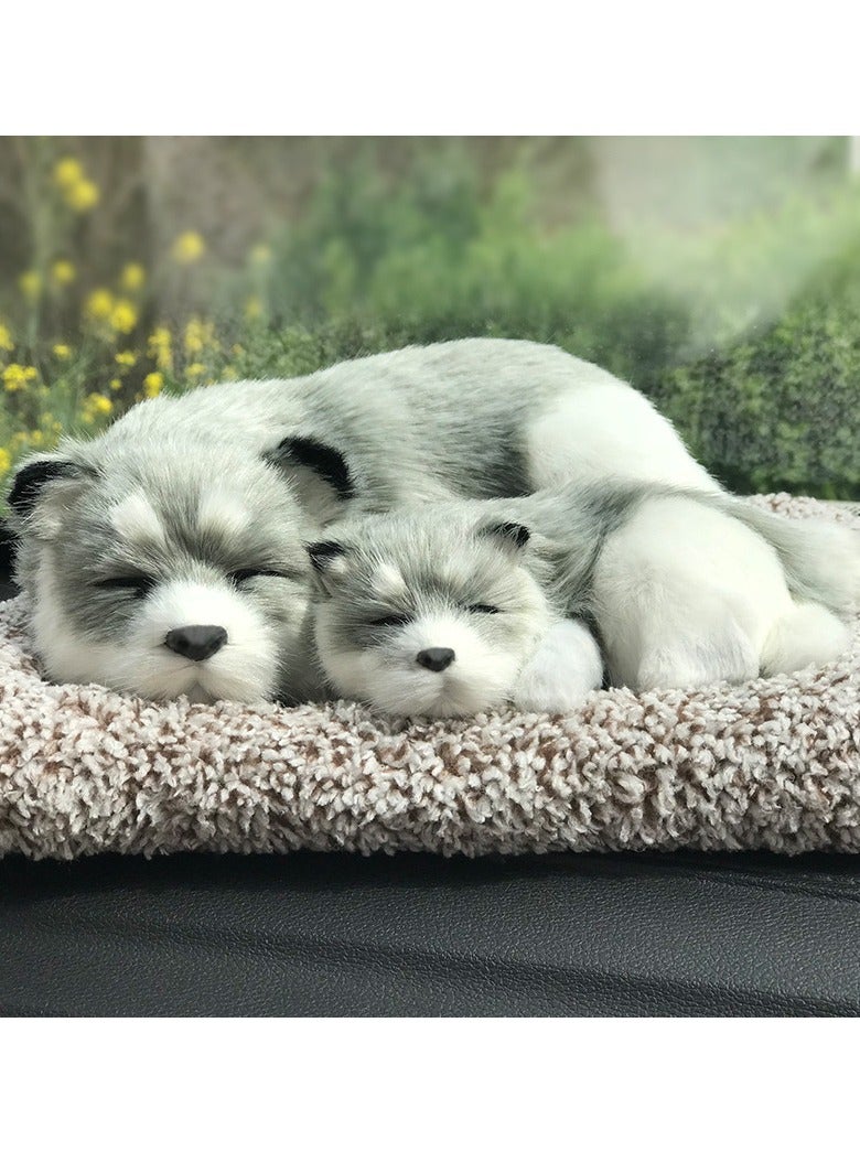Car Ornaments Creative Activated Carbon Simulation Dog Car Bamboo Charcoal Bag Doll Deodorizing Car Interior Decoration Supplies (Husky-Mother and Child Sitting Together-Plush Cushion) - Image 1
