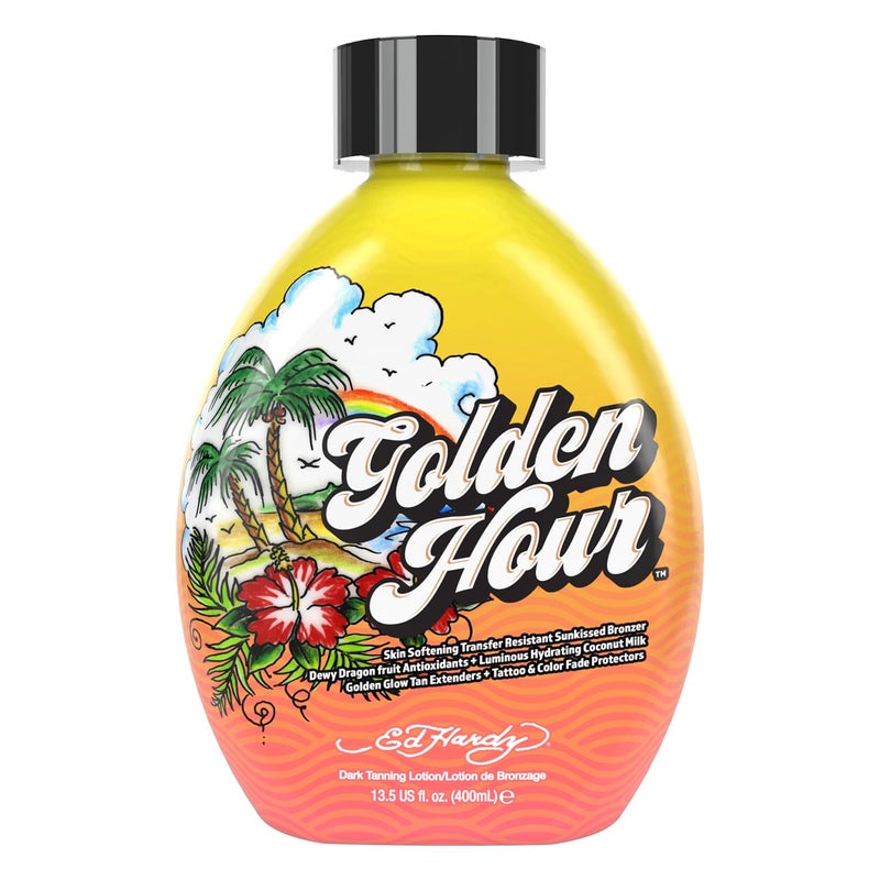 Ed Hardy Tanovations Golden Hour  Skin Softening Transfer Resistant Sunkissed Bronzer Golden Glow Tan Extending Dark Tanning Lotion