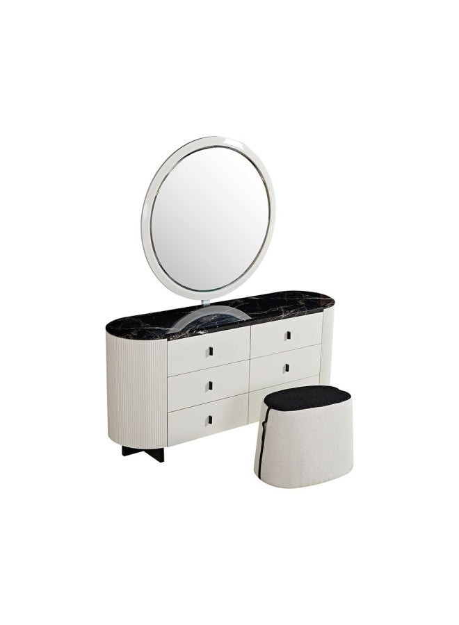 DANUBE HOME Krisalis Dresser With Mirror And Stool - Beige/Black  - Image 1
