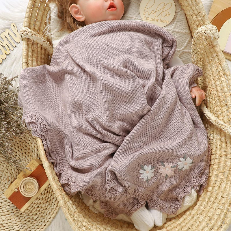 Lawkul Baby Blanket 100% Traceable Cotton Knit Receiving Blankets Crib Blanket For Newbron Boy Girls 40""X30"" White Floral - Image 2