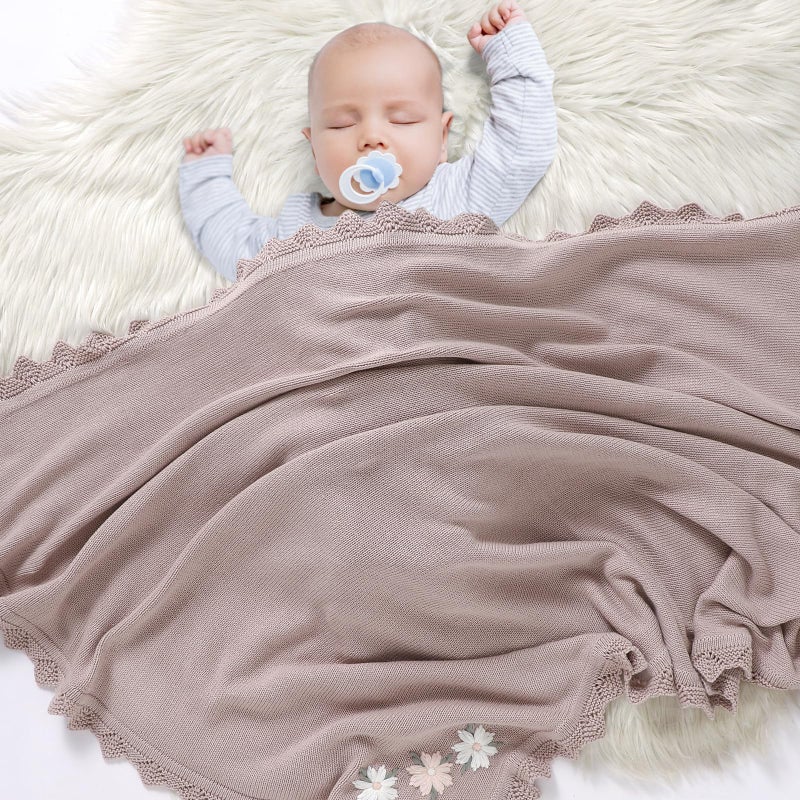 Lawkul Baby Blanket 100% Traceable Cotton Knit Receiving Blankets Crib Blanket For Newbron Boy Girls 40""X30"" White Floral - Image 3