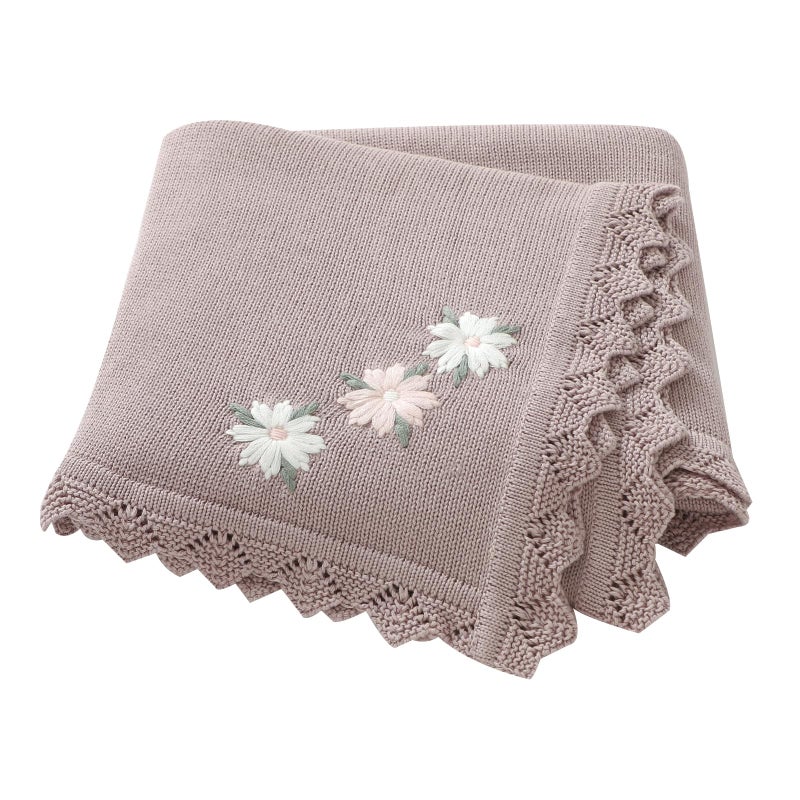 Lawkul Baby Blanket 100% Traceable Cotton Knit Receiving Blankets Crib Blanket For Newbron Boy Girls 40""X30"" White Floral - Image 1