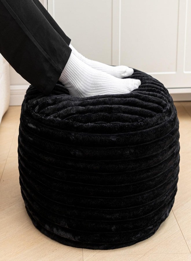 Asuprui بوف أسوبروي العثماني المحشو، مسند قدم أرضي، مقاس 20 × 12 بوصة، مقعد دائري، كرسي بين باج أرضي قابل للطي، كرسي تخزين لغرفة المعيشة وغرفة النوم، بوف أسود مخطط مع حشوة - Image 1
