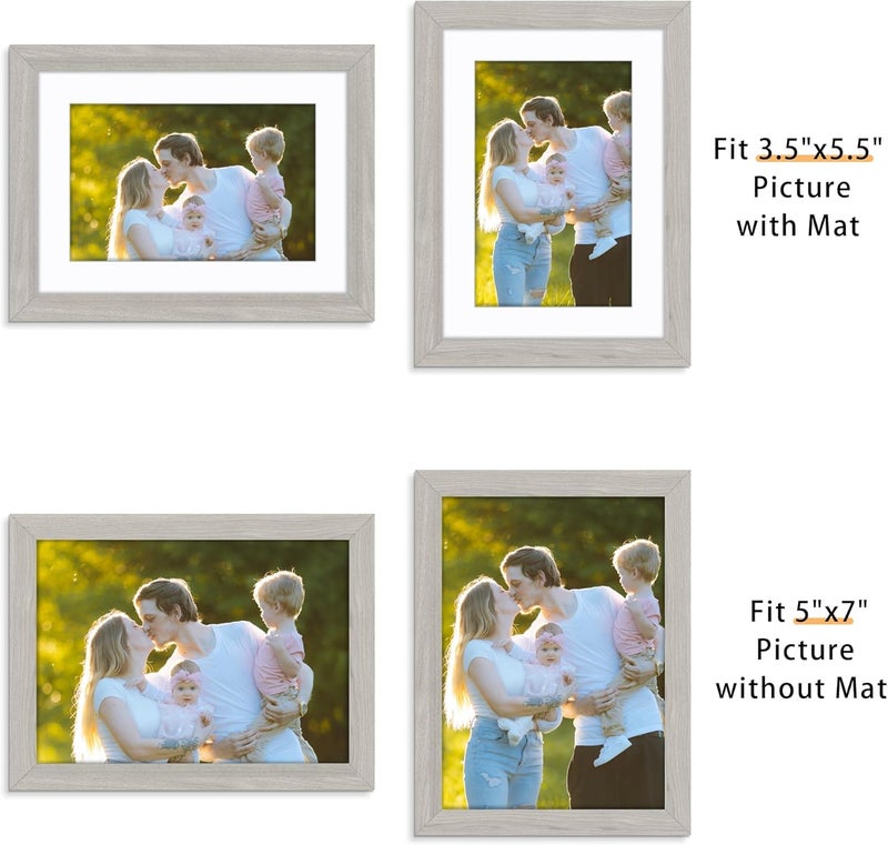 Picrit 5x7 Picture Frame for Wall Mounting or Table Top Display, Set of 12, Display 4x6 with Mat or 5x7 Without Mat, Gray. - Image 2